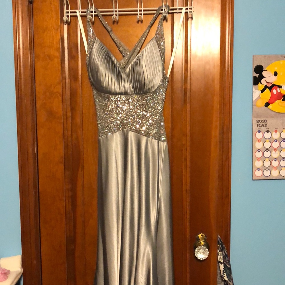 Silver Prom Dress with Open Back
